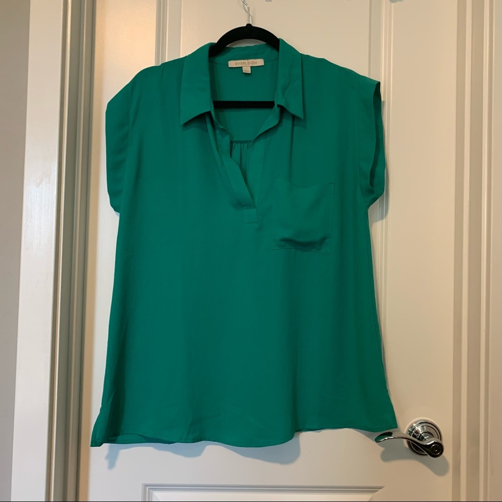 Jade Green Split Neck Blouse Muscle T Sleeve